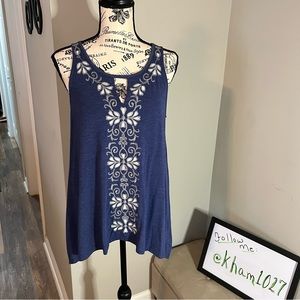Blue Tank Top Tunic with Embroidered Detail Size Large